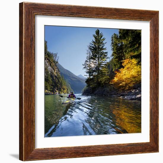 Woman Sea Kayaker on Lake Diablo, North Cascades National Park, Washington, USA-Gary Luhm-Framed Photographic Print