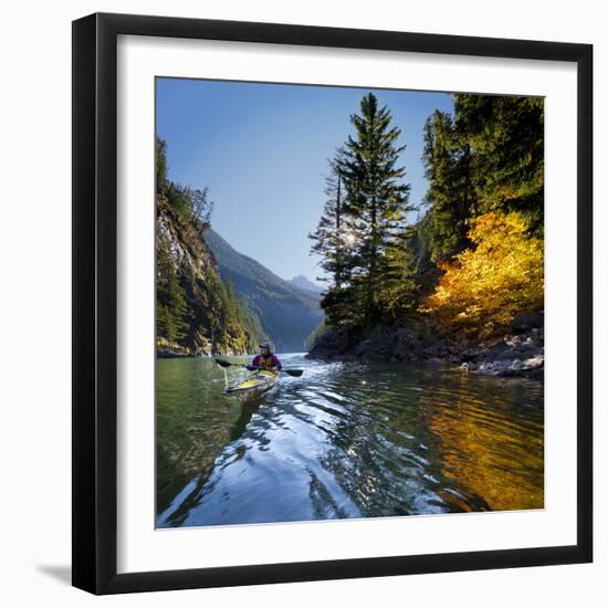 Woman Sea Kayaker on Lake Diablo, North Cascades National Park, Washington, USA-Gary Luhm-Framed Photographic Print