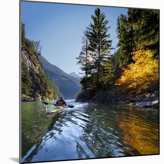 Woman Sea Kayaker on Lake Diablo, North Cascades National Park, Washington, USA-Gary Luhm-Mounted Photographic Print