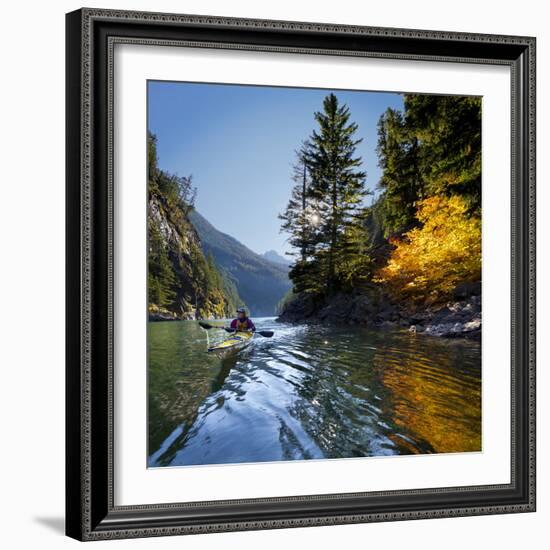 Woman Sea Kayaker on Lake Diablo, North Cascades National Park, Washington, USA-Gary Luhm-Framed Photographic Print