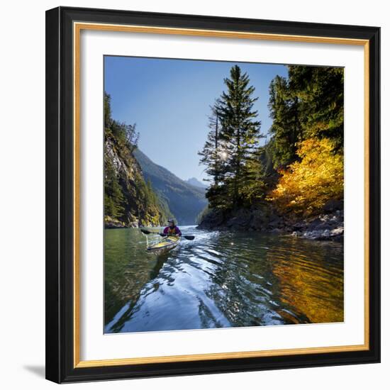 Woman Sea Kayaker on Lake Diablo, North Cascades National Park, Washington, USA-Gary Luhm-Framed Photographic Print