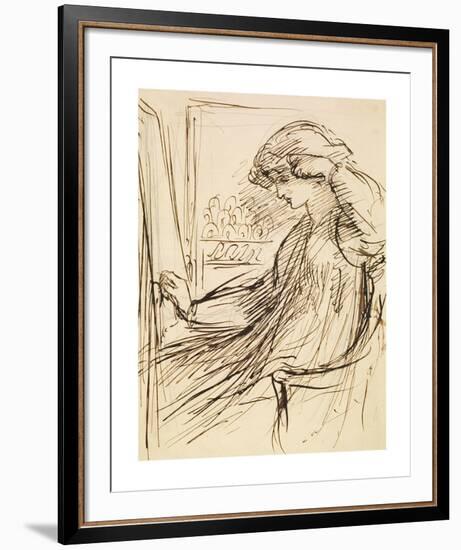 Woman Seated at an Embroidery Frame or Easel-Dante Gabriel Rossetti-Framed Premium Giclee Print