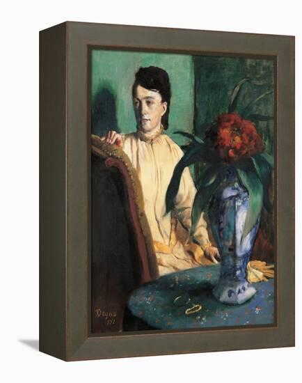 Woman Seated beside a Vase of Flowers-Edgar Degas-Framed Stretched Canvas