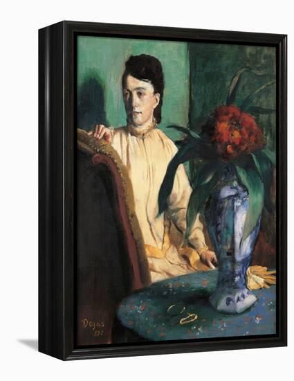 Woman Seated beside a Vase of Flowers-Edgar Degas-Framed Stretched Canvas