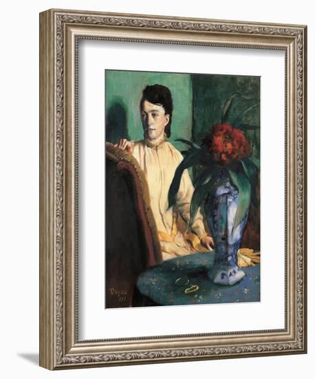 Woman Seated beside a Vase of Flowers-Edgar Degas-Framed Art Print