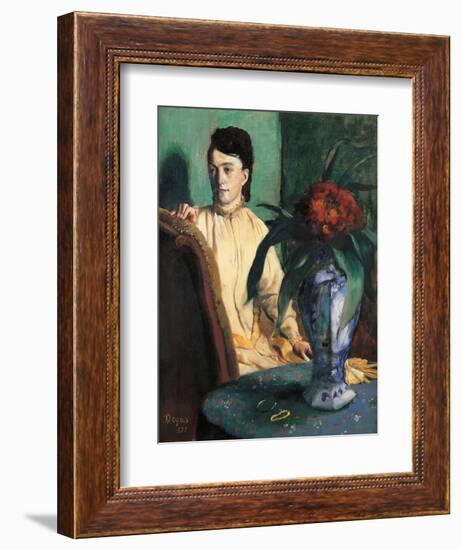 Woman Seated beside a Vase of Flowers-Edgar Degas-Framed Art Print