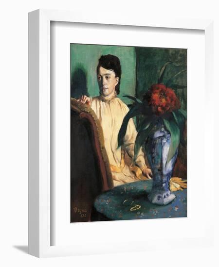 Woman Seated beside a Vase of Flowers-Edgar Degas-Framed Art Print