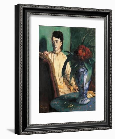 Woman Seated beside a Vase of Flowers-Edgar Degas-Framed Art Print