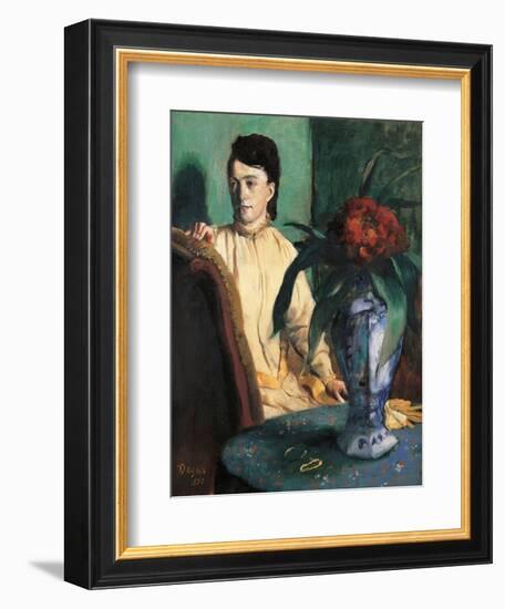 Woman Seated beside a Vase of Flowers-Edgar Degas-Framed Art Print