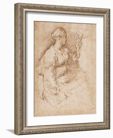 Woman Seated Holding a Statuette of Victory, C.1524-Parmigianino-Framed Giclee Print