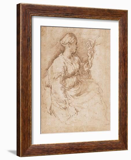 Woman Seated Holding a Statuette of Victory, C.1524-Parmigianino-Framed Giclee Print