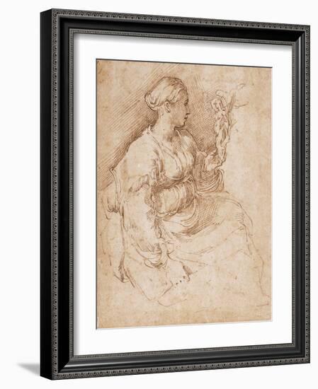 Woman Seated Holding a Statuette of Victory, C.1524-Parmigianino-Framed Giclee Print