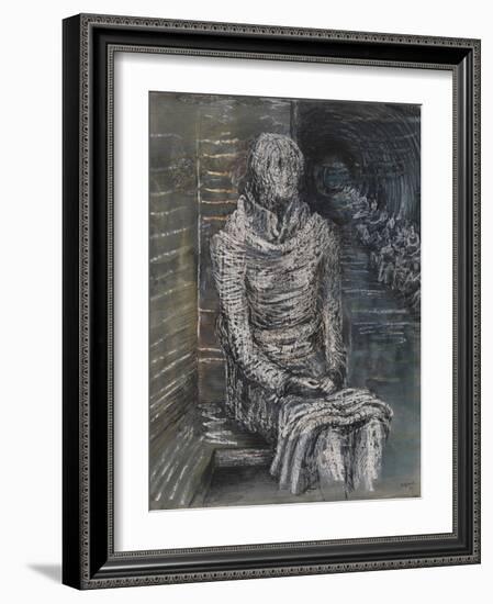 Woman Seated in the Underground-Henry Moore-Framed Giclee Print