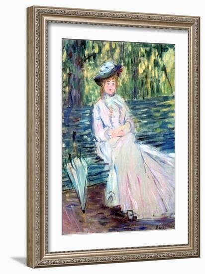 Woman Seated on a Bench, C1874-Claude Monet-Framed Giclee Print