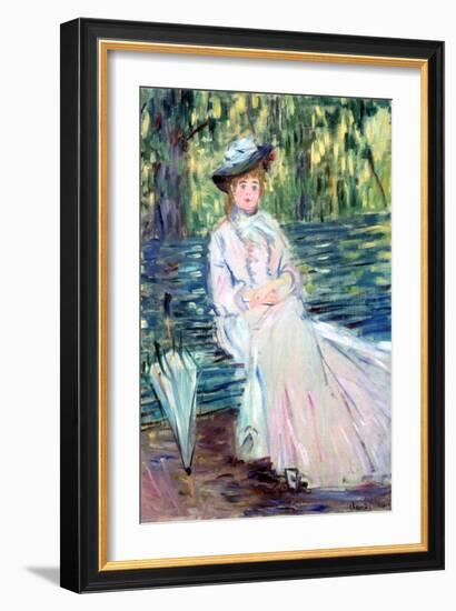 Woman Seated on a Bench, C1874-Claude Monet-Framed Giclee Print