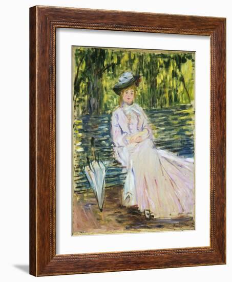 Woman Seated on a Bench-Claude Monet-Framed Giclee Print