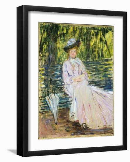 Woman Seated on a Bench-Claude Monet-Framed Giclee Print