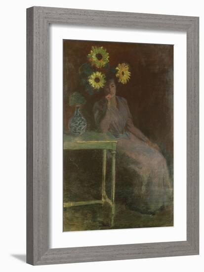 Woman Seated with Sunflowers-Claude Monet-Framed Giclee Print