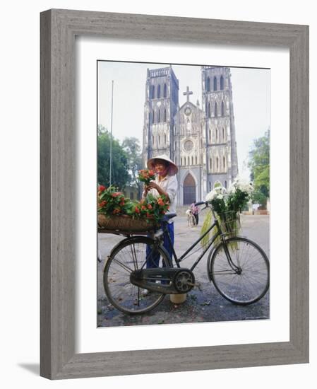 Woman Selling Flowers off Her Bicycle, Hanoi, Vietnam, Indochina, Asia-Tim Hall-Framed Photographic Print