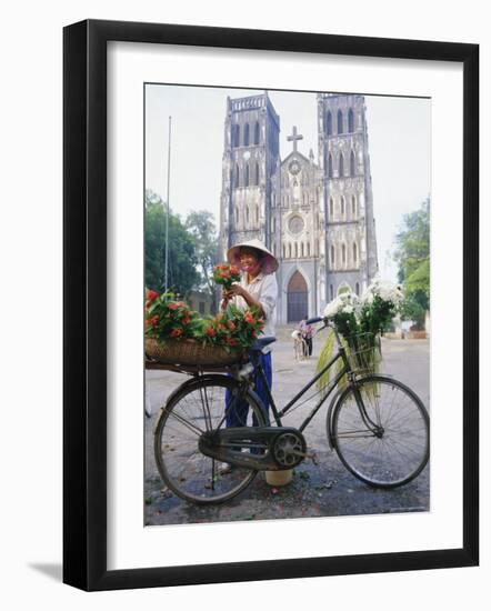 Woman Selling Flowers off Her Bicycle, Hanoi, Vietnam, Indochina, Asia-Tim Hall-Framed Photographic Print