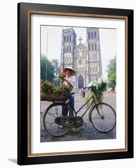 Woman Selling Flowers off Her Bicycle, Hanoi, Vietnam, Indochina, Asia-Tim Hall-Framed Photographic Print