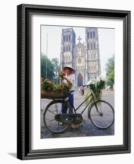 Woman Selling Flowers off Her Bicycle, Hanoi, Vietnam, Indochina, Asia-Tim Hall-Framed Photographic Print