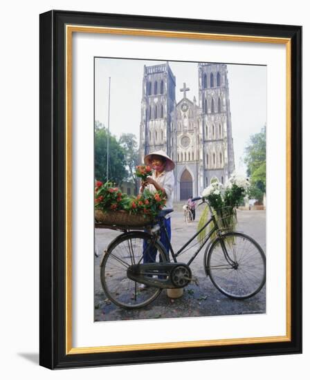 Woman Selling Flowers off Her Bicycle, Hanoi, Vietnam, Indochina, Asia-Tim Hall-Framed Photographic Print