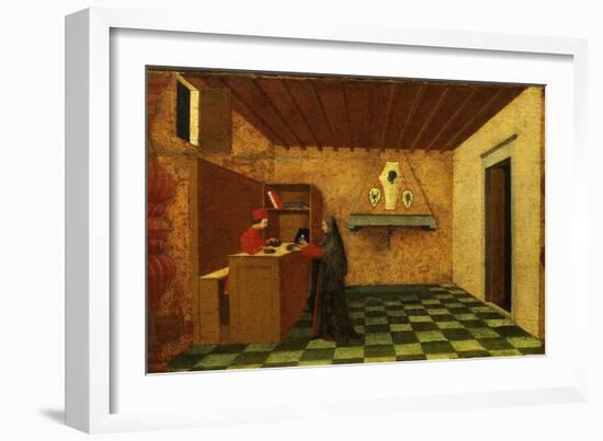 Woman Selling the Host to a Jewish Merchant, First Scene from the Miracle of the Desecrated Host-Paolo Uccello-Framed Giclee Print