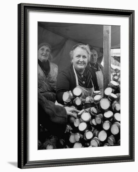 Woman Selling Vegetables at an Open Air Market Stall-Nina Leen-Framed Photographic Print