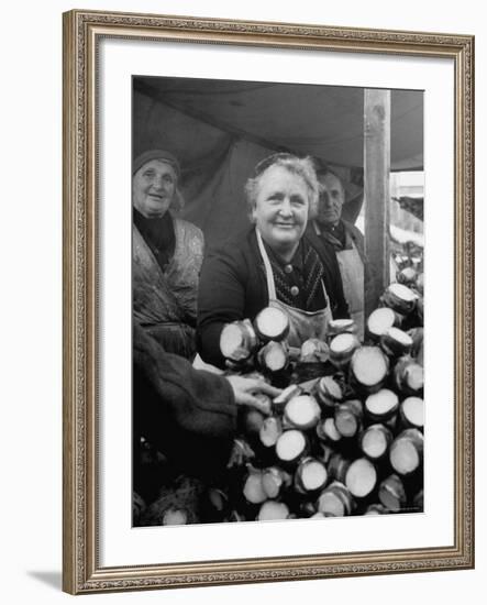 Woman Selling Vegetables at an Open Air Market Stall-Nina Leen-Framed Photographic Print