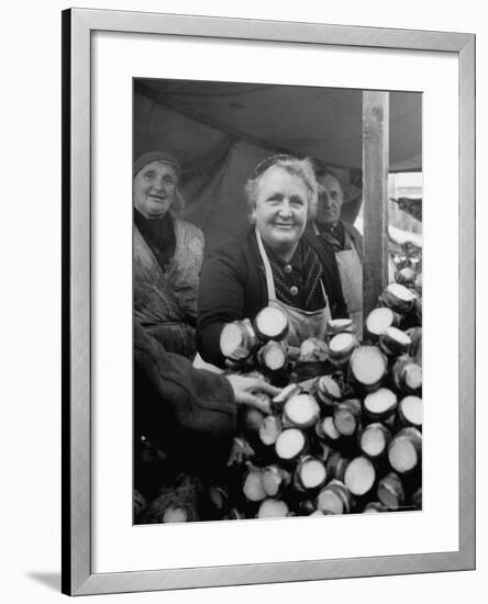 Woman Selling Vegetables at an Open Air Market Stall-Nina Leen-Framed Photographic Print