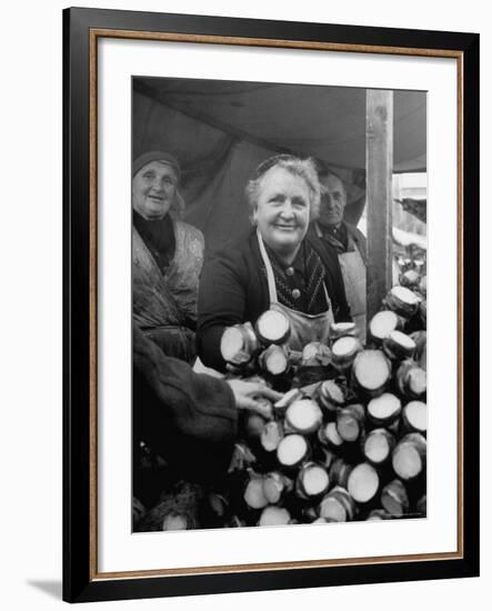 Woman Selling Vegetables at an Open Air Market Stall-Nina Leen-Framed Photographic Print