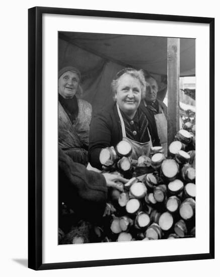 Woman Selling Vegetables at an Open Air Market Stall-Nina Leen-Framed Photographic Print