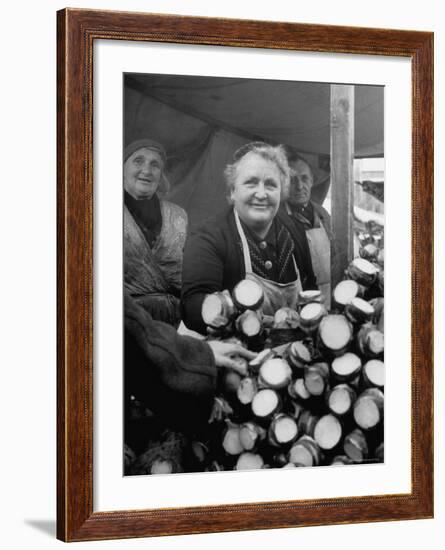 Woman Selling Vegetables at an Open Air Market Stall-Nina Leen-Framed Photographic Print