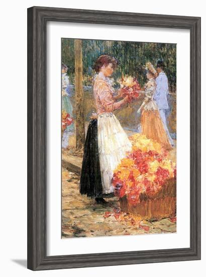 Woman Sells Flowers-Childe Hassam-Framed Art Print