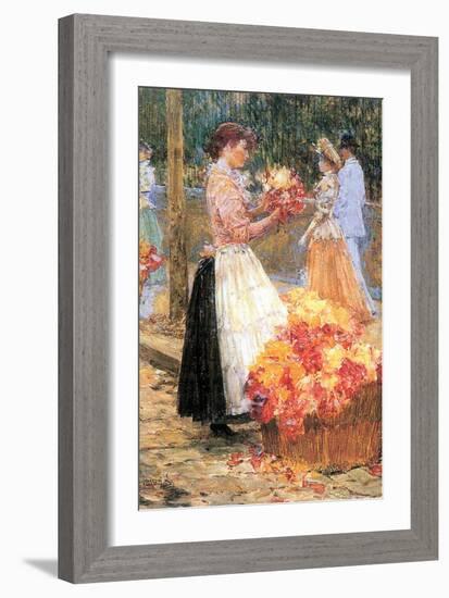 Woman Sells Flowers-Childe Hassam-Framed Art Print