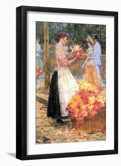 Woman Sells Flowers-Childe Hassam-Framed Art Print