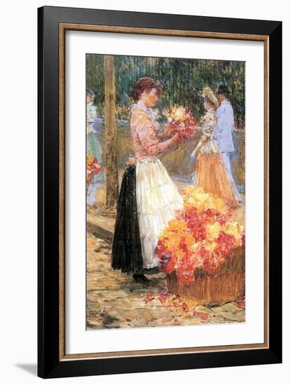 Woman Sells Flowers-Childe Hassam-Framed Art Print