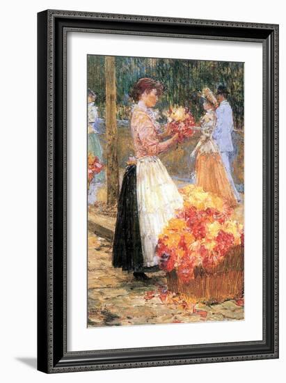 Woman Sells Flowers-Childe Hassam-Framed Art Print