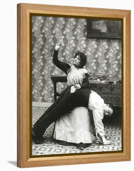 Woman Sewing a Tear on a Man's Trousers, C.1895-null-Framed Premier Image Canvas