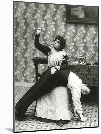 Woman Sewing a Tear on a Man's Trousers, C.1895-null-Mounted Photographic Print