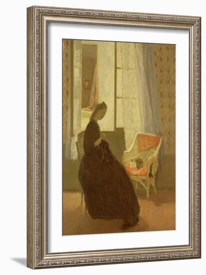 Woman Sewing at a Window (Oil on Canvas)-Gwen John-Framed Giclee Print