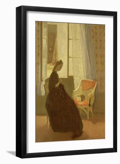 Woman Sewing at a Window (Oil on Canvas)-Gwen John-Framed Giclee Print