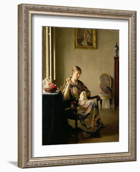 Woman Sewing, c.1913-William McGregor Paxton-Framed Giclee Print