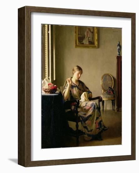 Woman Sewing, c.1913-William McGregor Paxton-Framed Giclee Print