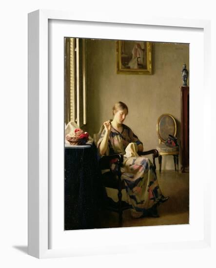 Woman Sewing, c.1913-William McGregor Paxton-Framed Giclee Print