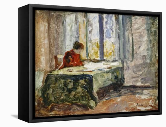 Woman Sewing; Femme Cousant-Henri Lebasque-Framed Premier Image Canvas