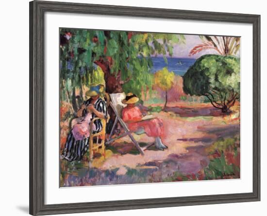 Woman Sewing-Henri Lebasque-Framed Art Print