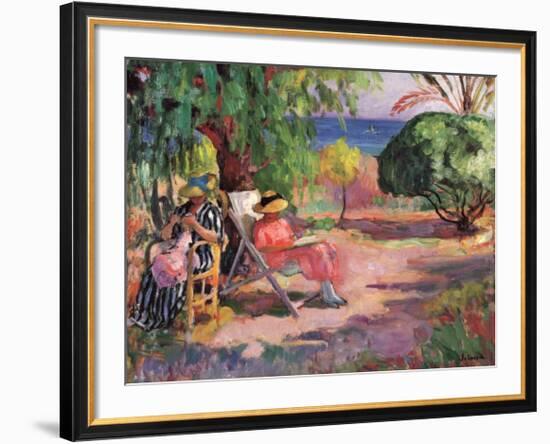 Woman Sewing-Henri Lebasque-Framed Art Print