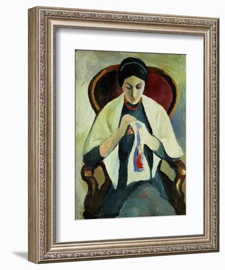 Woman Sewing-Auguste Macke-Framed Giclee Print